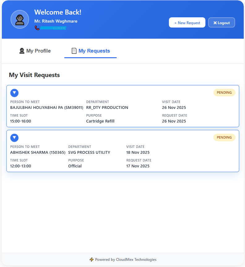 VMS Request History